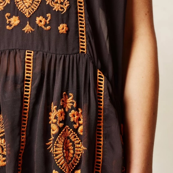 Anthropologie Vanessa Virginia Antala Peplum Top grey orange embroidered size M - Picture 15 of 15